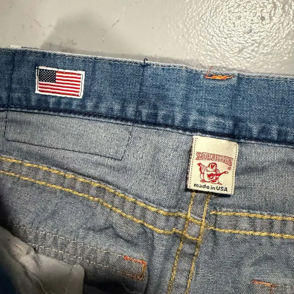 True Religion Vintage Embroidered Ricky Straight Jeans Flap Pockets Mens 36x33
